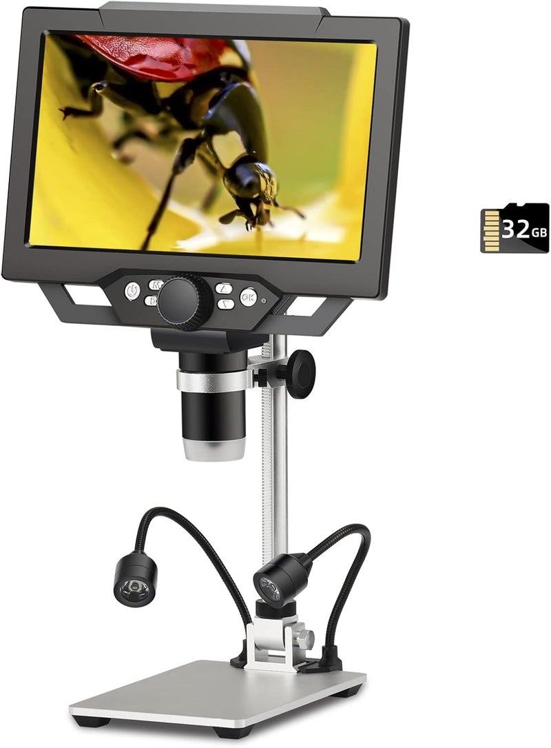 Koolertron 9-inch LCD Digital Microscope - 12MP 1600x 1080P HD, 32G TF Card & 5000mAh Battery, 10-inch Stand & Side Light for Plant/Rock/Circuit Board/Coin Detection and Analysis - Image 1